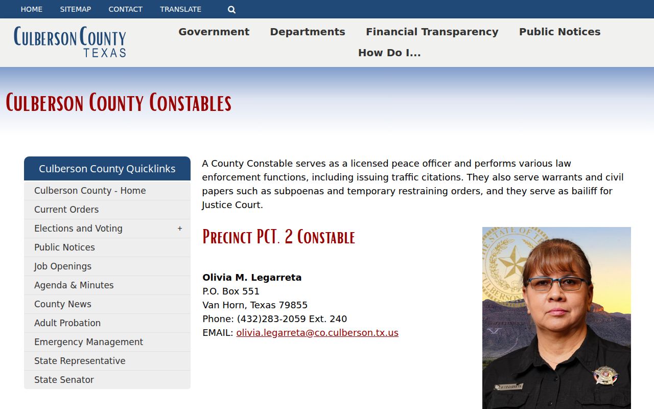 Culberson County bench warrants, constable service duties