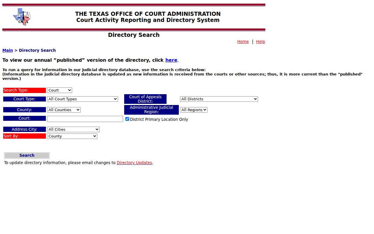 Culberson County warrant search, Texas Judicial Branch court directory filters