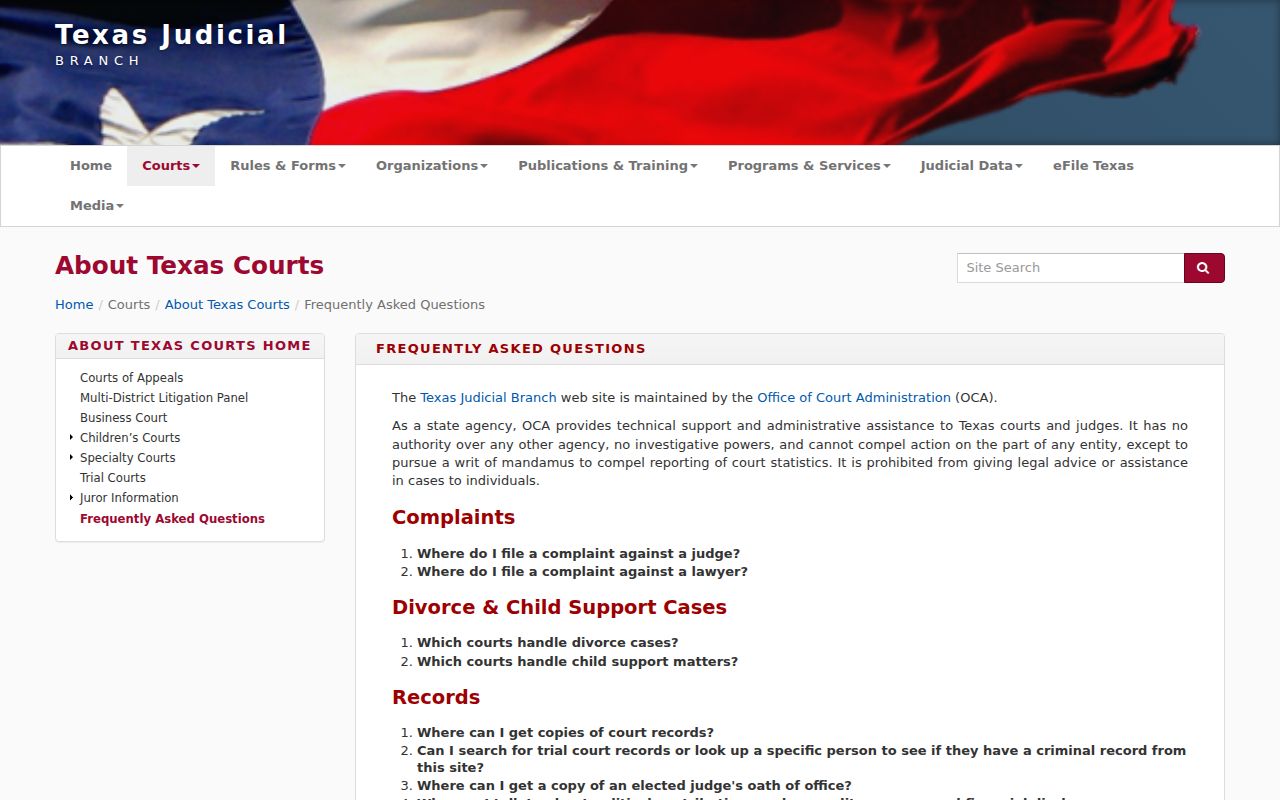 Culberson County warrant search, state court FAQ on the lack of one trial-court portal