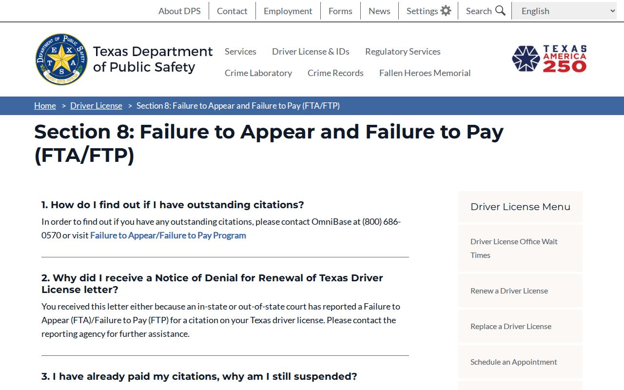 Culberson County traffic warrant, DPS FAQ on warrant and license status