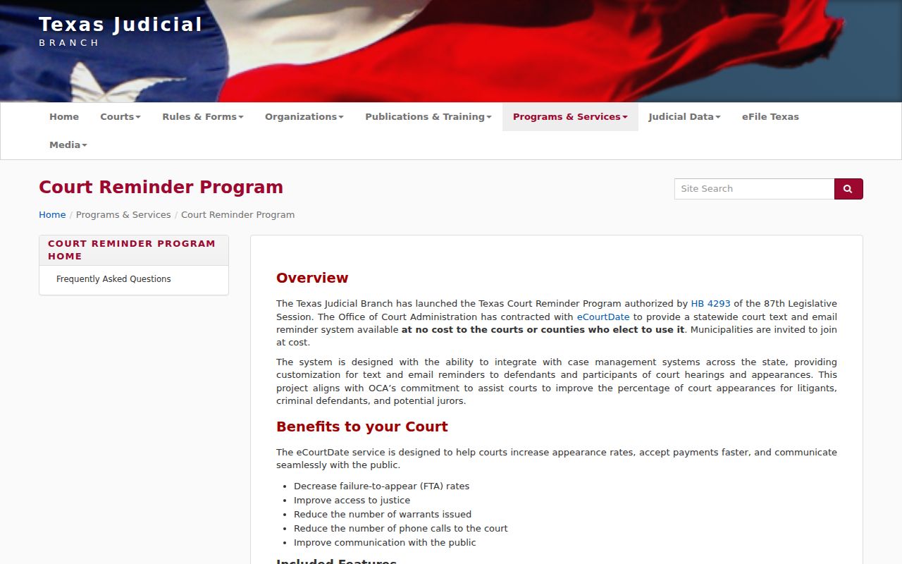 Culberson County active warrants, Texas statewide court reminder program