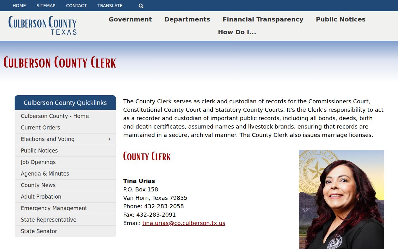Culberson County warrant records, combined County Clerk and District Clerk contact