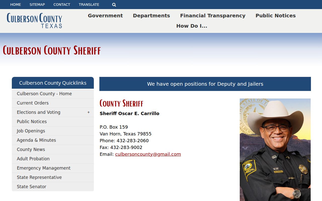 Culberson County most wanted list, official Sheriff's Office contact page